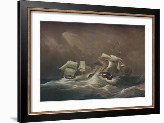 H.M.S. Indefatigable Engaging The French Droits-De-LHomme,1797, 1829-Edward Duncan-Framed Giclee Print