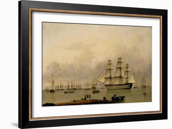 H.M.S. Queen Sailing out of Portsmouth Harbour-John Of Hull Ward-Framed Giclee Print