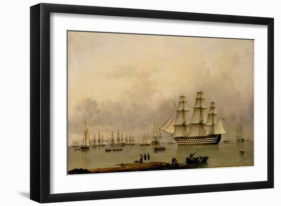 H.M.S. Queen Sailing out of Portsmouth Harbour-John Of Hull Ward-Framed Giclee Print