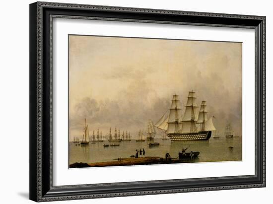 H.M.S. Queen Sailing out of Portsmouth Harbour-John Of Hull Ward-Framed Giclee Print