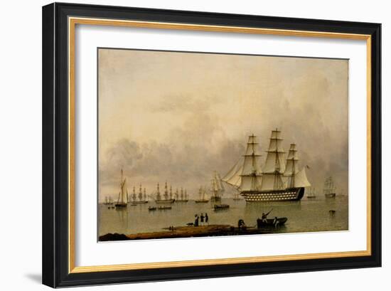 H.M.S. Queen Sailing out of Portsmouth Harbour-John Of Hull Ward-Framed Giclee Print