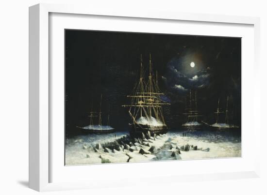 H.M.S Resolute, Assistance, Intrepid and Pioneer wintering in the Arctic, 1850-51-null-Framed Giclee Print