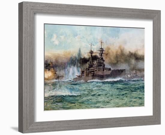 H.M.S Vanguard at the Battle of Jutland, 1924-Charles Edward Dixon-Framed Giclee Print