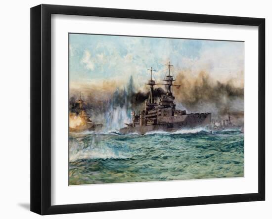 H.M.S Vanguard at the Battle of Jutland, 1924-Charles Edward Dixon-Framed Giclee Print