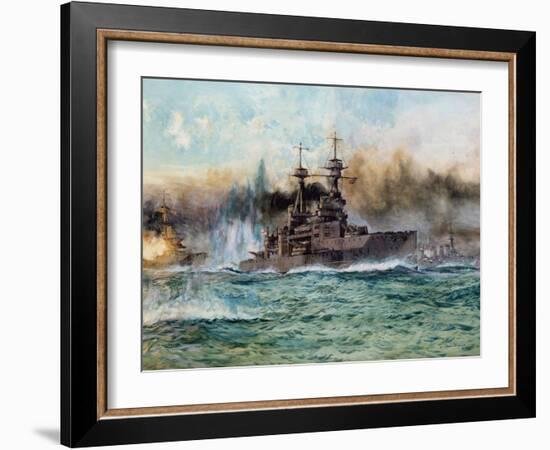 H.M.S Vanguard at the Battle of Jutland, 1924-Charles Edward Dixon-Framed Giclee Print