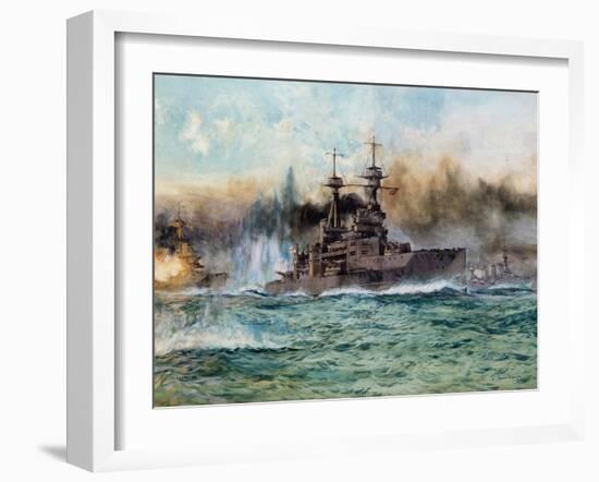 H.M.S Vanguard at the Battle of Jutland, 1924-Charles Edward Dixon-Framed Giclee Print