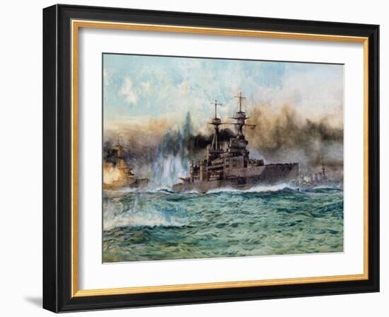 H.M.S Vanguard at the Battle of Jutland, 1924-Charles Edward Dixon-Framed Giclee Print