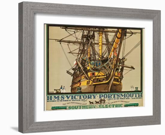 H.M.S. Victory, Portsmouth, Poster Advertising Southern Electric Railways-Kenneth Shoesmith-Framed Giclee Print