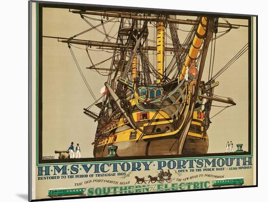 H.M.S. Victory, Portsmouth, Poster Advertising Southern Electric Railways-Kenneth Shoesmith-Mounted Giclee Print
