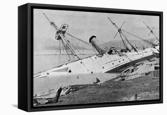 H.M Sloop Phoenix Driven Ashore by the Hong Kong Typhoon, Illustration from-English Photographer-Framed Premier Image Canvas