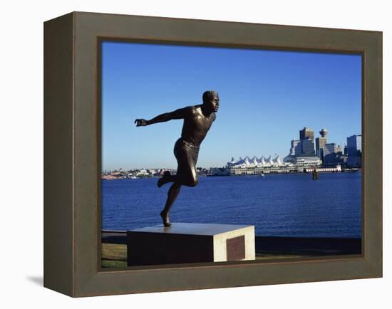 H W Jerome Statue with the City Skyline of Vancouver in the Background, British Columbia, Canada-Hans Peter Merten-Framed Premier Image Canvas