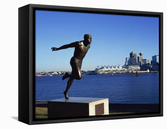 H W Jerome Statue with the City Skyline of Vancouver in the Background, British Columbia, Canada-Hans Peter Merten-Framed Premier Image Canvas