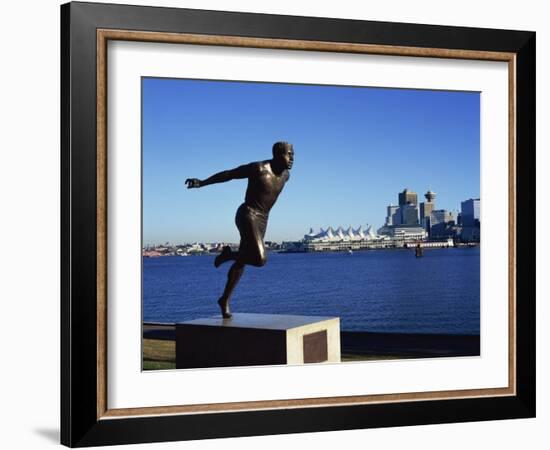 H W Jerome Statue with the City Skyline of Vancouver in the Background, British Columbia, Canada-Hans Peter Merten-Framed Photographic Print