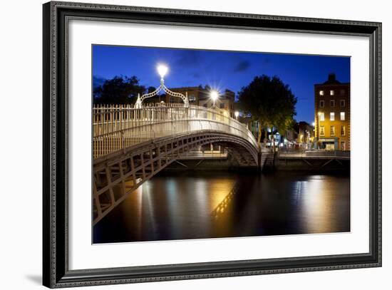 Ha'Penny Bridge Lit Up at Dusk, Liffey River, Dublin, Leinster Province, Republic of Ireland-null-Framed Photographic Print