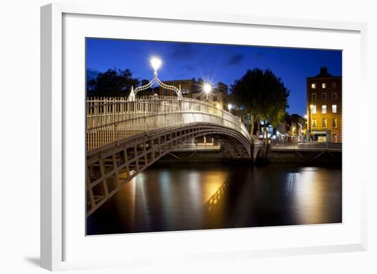 Ha'Penny Bridge Lit Up at Dusk, Liffey River, Dublin, Leinster Province, Republic of Ireland-null-Framed Photographic Print