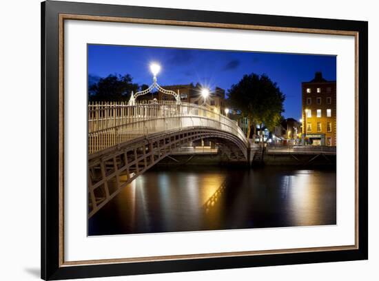 Ha'Penny Bridge Lit Up at Dusk, Liffey River, Dublin, Leinster Province, Republic of Ireland-null-Framed Photographic Print