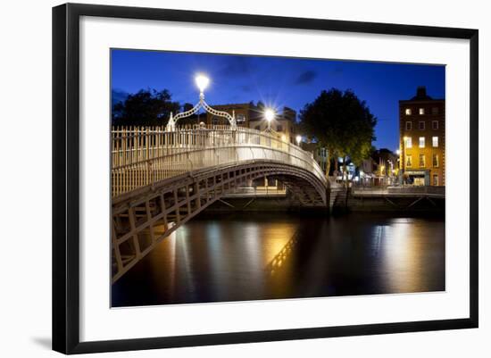 Ha'Penny Bridge Lit Up at Dusk, Liffey River, Dublin, Leinster Province, Republic of Ireland-null-Framed Photographic Print