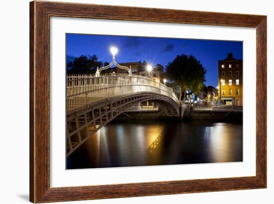 Ha'Penny Bridge Lit Up at Dusk, Liffey River, Dublin, Leinster Province, Republic of Ireland-null-Framed Photographic Print