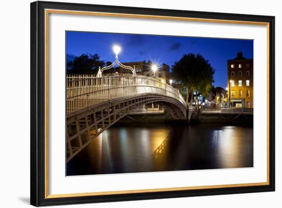 Ha'Penny Bridge Lit Up at Dusk, Liffey River, Dublin, Leinster Province, Republic of Ireland-null-Framed Photographic Print