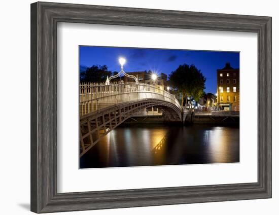 Ha'Penny Bridge Lit Up at Dusk, Liffey River, Dublin, Leinster Province, Republic of Ireland-null-Framed Photographic Print