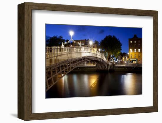 Ha'Penny Bridge Lit Up at Dusk, Liffey River, Dublin, Leinster Province, Republic of Ireland-null-Framed Photographic Print