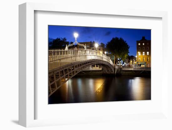 Ha'Penny Bridge Lit Up at Dusk, Liffey River, Dublin, Leinster Province, Republic of Ireland-null-Framed Photographic Print