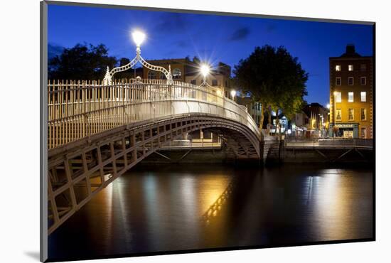 Ha'Penny Bridge Lit Up at Dusk, Liffey River, Dublin, Leinster Province, Republic of Ireland-null-Mounted Photographic Print