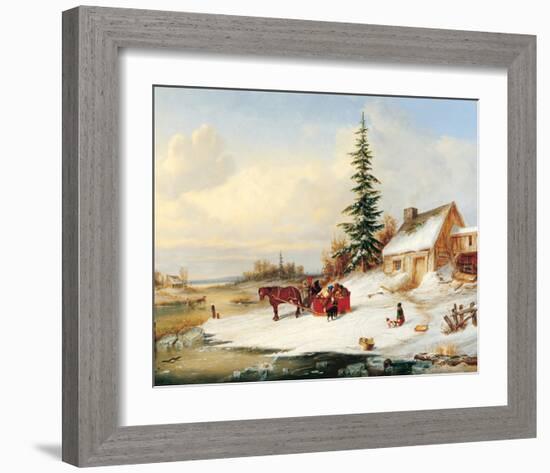 Habitants by a Frozen River-Cornelius Krieghoff-Framed Art Print