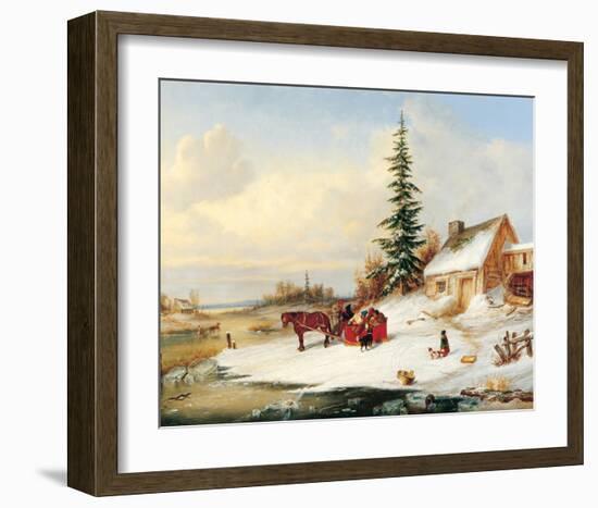 Habitants by a Frozen River-Cornelius Krieghoff-Framed Art Print