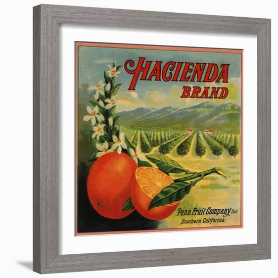 Hacienda Brand - California - Citrus Crate Label-Lantern Press-Framed Art Print