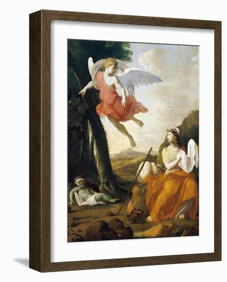 Hagar and Ishmael Saved by an Angel-Eustache Le Sueur-Framed Giclee Print