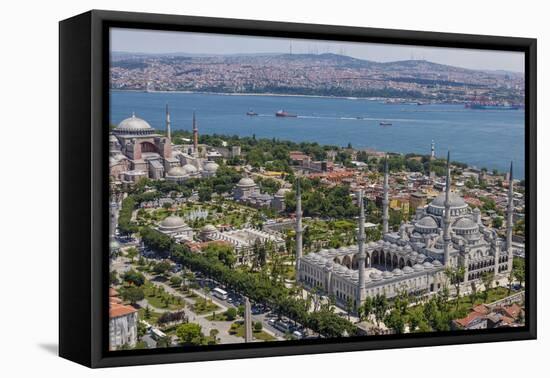 Hagia Sophia and the Blue Mosque, Aerial, Bosphorus, Istanbul, Turkey-Ali Kabas-Framed Premier Image Canvas