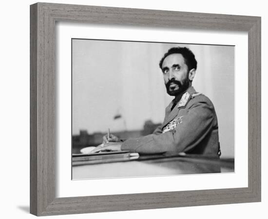 Haile Selassie in his study at the palace, Addis Ababa, c.1942.-null-Framed Photographic Print