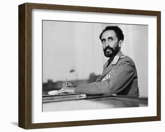 Haile Selassie in his study at the palace, Addis Ababa, c.1942.-null-Framed Photographic Print