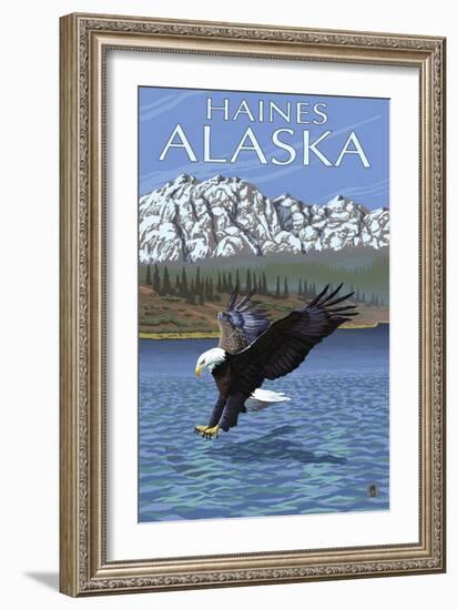 Haines, Alaska, Eagle Fishing-Lantern Press-Framed Art Print