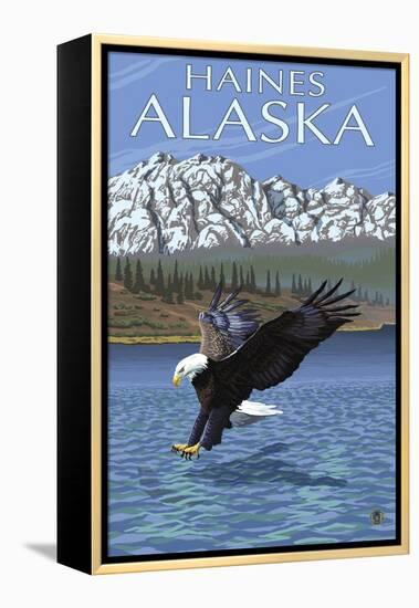 Haines, Alaska, Eagle Fishing-Lantern Press-Framed Stretched Canvas