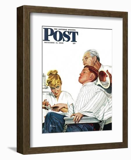 "Haircut and Manicure," Saturday Evening Post Cover, December 11, 1948-George Hughes-Framed Giclee Print