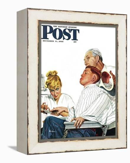 "Haircut and Manicure," Saturday Evening Post Cover, December 11, 1948-George Hughes-Framed Premier Image Canvas