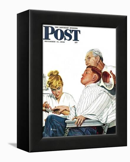 "Haircut and Manicure," Saturday Evening Post Cover, December 11, 1948-George Hughes-Framed Premier Image Canvas