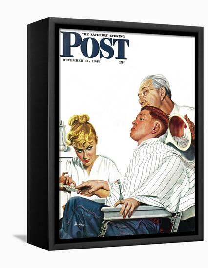 "Haircut and Manicure," Saturday Evening Post Cover, December 11, 1948-George Hughes-Framed Premier Image Canvas