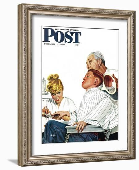 "Haircut and Manicure," Saturday Evening Post Cover, December 11, 1948-George Hughes-Framed Giclee Print