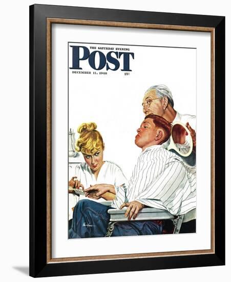 "Haircut and Manicure," Saturday Evening Post Cover, December 11, 1948-George Hughes-Framed Giclee Print