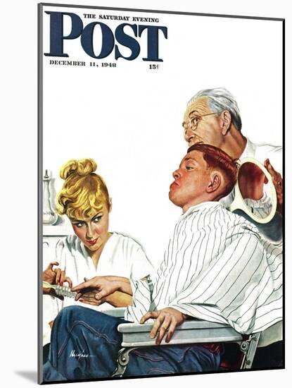 "Haircut and Manicure," Saturday Evening Post Cover, December 11, 1948-George Hughes-Mounted Giclee Print