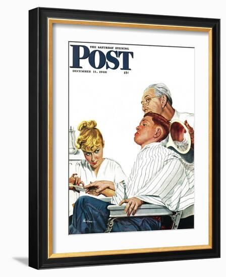 "Haircut and Manicure," Saturday Evening Post Cover, December 11, 1948-George Hughes-Framed Giclee Print