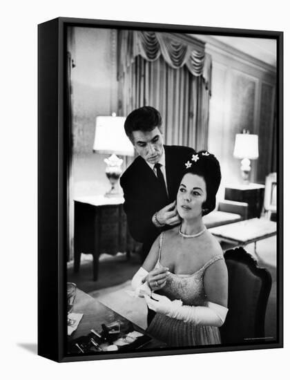 Hairdresser Ross McArthur Giving Finishing Touch to Former Child Star Shirley Temple's Hair-Alfred Eisenstaedt-Framed Premier Image Canvas