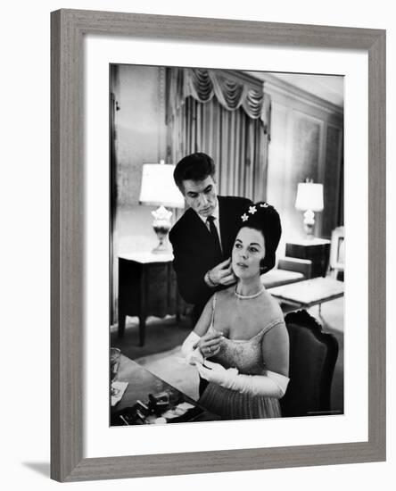 Hairdresser Ross McArthur Giving Finishing Touch to Former Child Star Shirley Temple's Hair-Alfred Eisenstaedt-Framed Premium Photographic Print