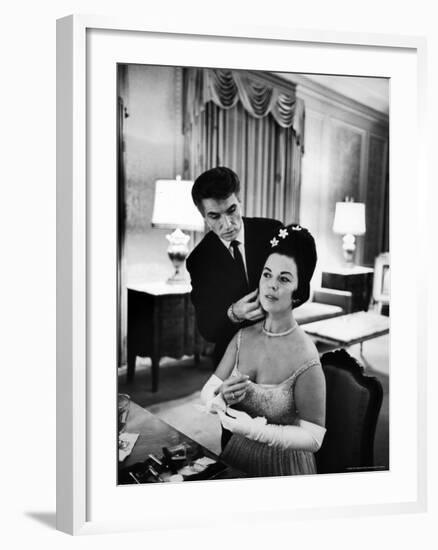 Hairdresser Ross McArthur Giving Finishing Touch to Former Child Star Shirley Temple's Hair-Alfred Eisenstaedt-Framed Premium Photographic Print