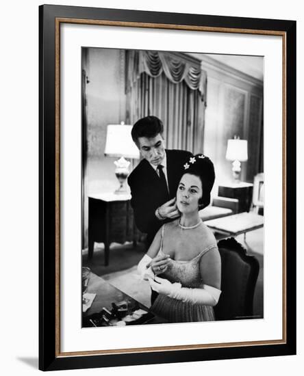 Hairdresser Ross McArthur Giving Finishing Touch to Former Child Star Shirley Temple's Hair-Alfred Eisenstaedt-Framed Premium Photographic Print