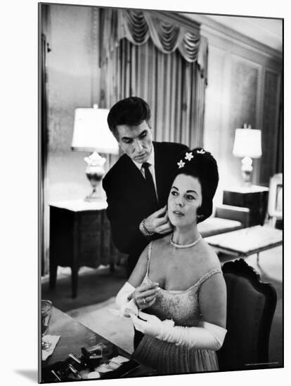 Hairdresser Ross McArthur Giving Finishing Touch to Former Child Star Shirley Temple's Hair-Alfred Eisenstaedt-Mounted Premium Photographic Print