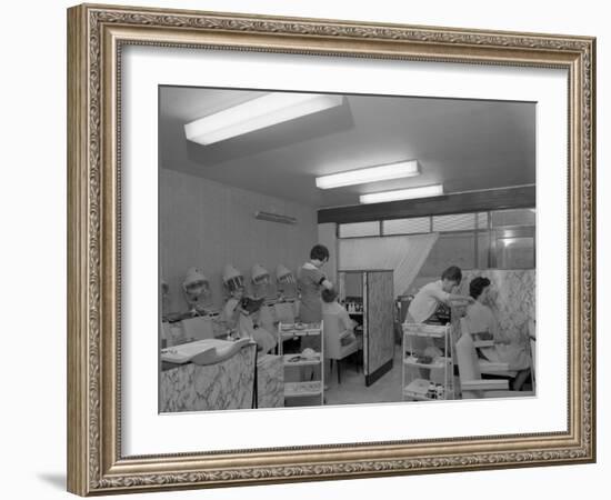 Hairdressers at Work, Armthorpe, Near Doncaster, South Yorkshire, 1961-Michael Walters-Framed Photographic Print